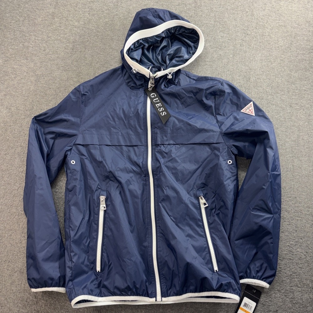 Guess Men's Size Small Navy Blue 100%‎ Nylon Full Zip Hoodie Jacket